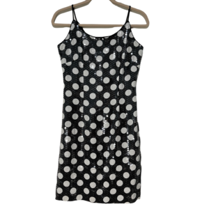 Sophisticate Bodycon Sheath Dress Black w/White Polka Dots & Sequins Size 9/10